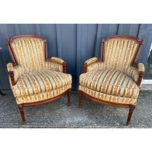 Paire de bergères de Style Louis XVI , bois naturel