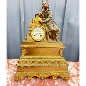 Pendule en bronze à l'écrivain , Epoque Louis Philippe