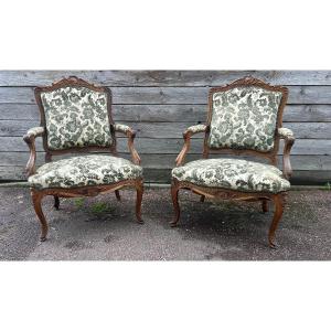 Pair Of Louis XV Style Armchairs, Queen Backrest