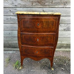 Curved Inlaid Chest Of Drawers, 3 Drawers, Breche Marble Top