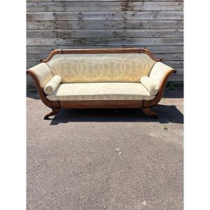 3-seater Mahogany And Fabric Sofa In The Biedermeier Style, 19th Century