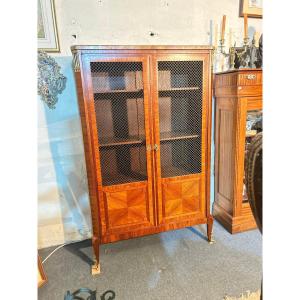 Petite bibliothèque marquetée , portes grillagées , Style Transition LXV-LXVI