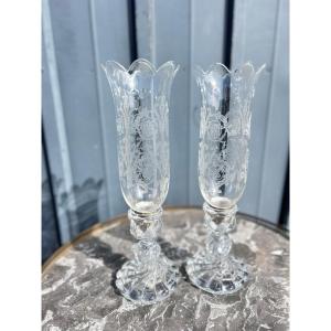 Pair Of Baccarat Crystal Candleholders