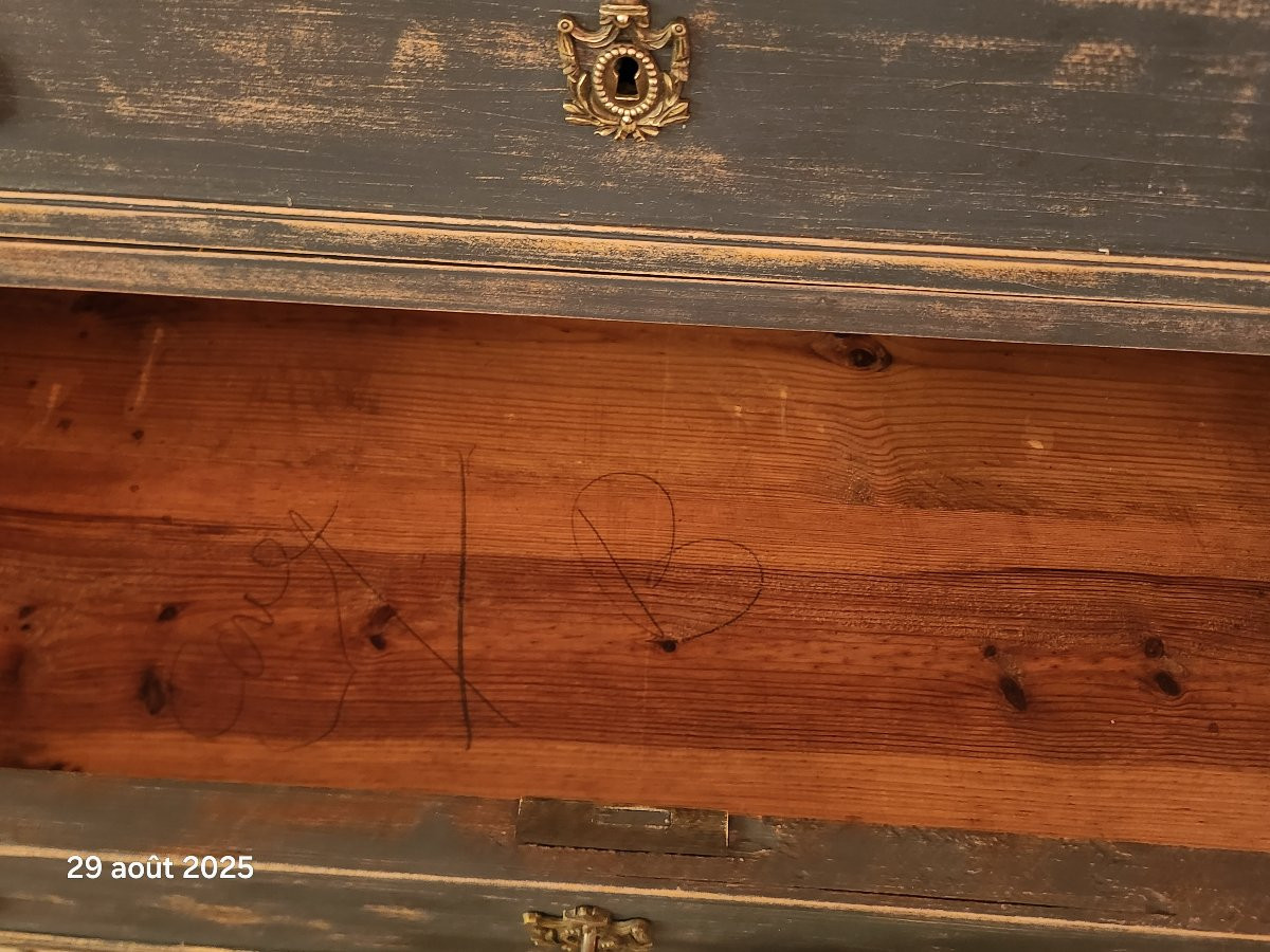COMMODE PEINTE STYLE  LOUIS XVI  EPOQUE  DEBUT 19 EME -photo-6