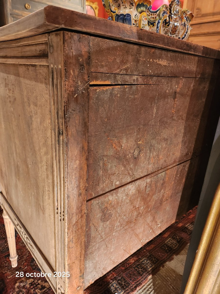 COMMODE SAUTEUSE LOUIS XVI  EN NOYER DECAPEE EPOQUE 19 EME -photo-3
