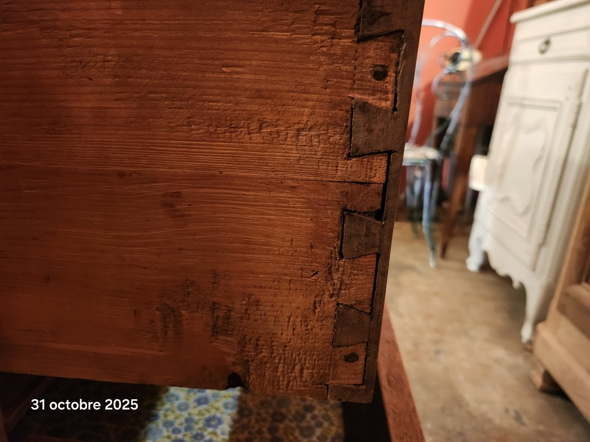 COMMODE SAUTEUSE LOUIS XVI  EN NOYER DECAPEE EPOQUE 19 EME -photo-7