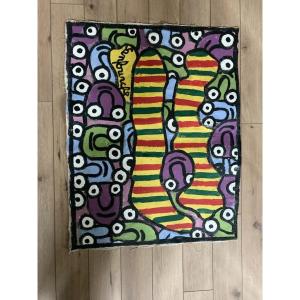 Huile sur toile Jean Joseph Sanfourche art brute