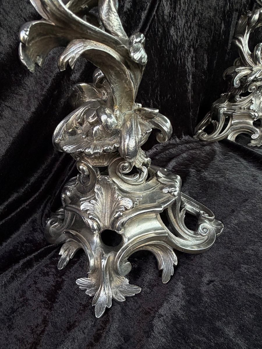 Pair Of Large Silvered Bronze Candelabra – Louis XV Style-photo-6