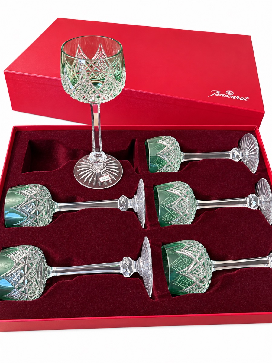 Baccarat – Set Of 12 Green Colbert Roemer Glasses With Original Boxes-photo-5