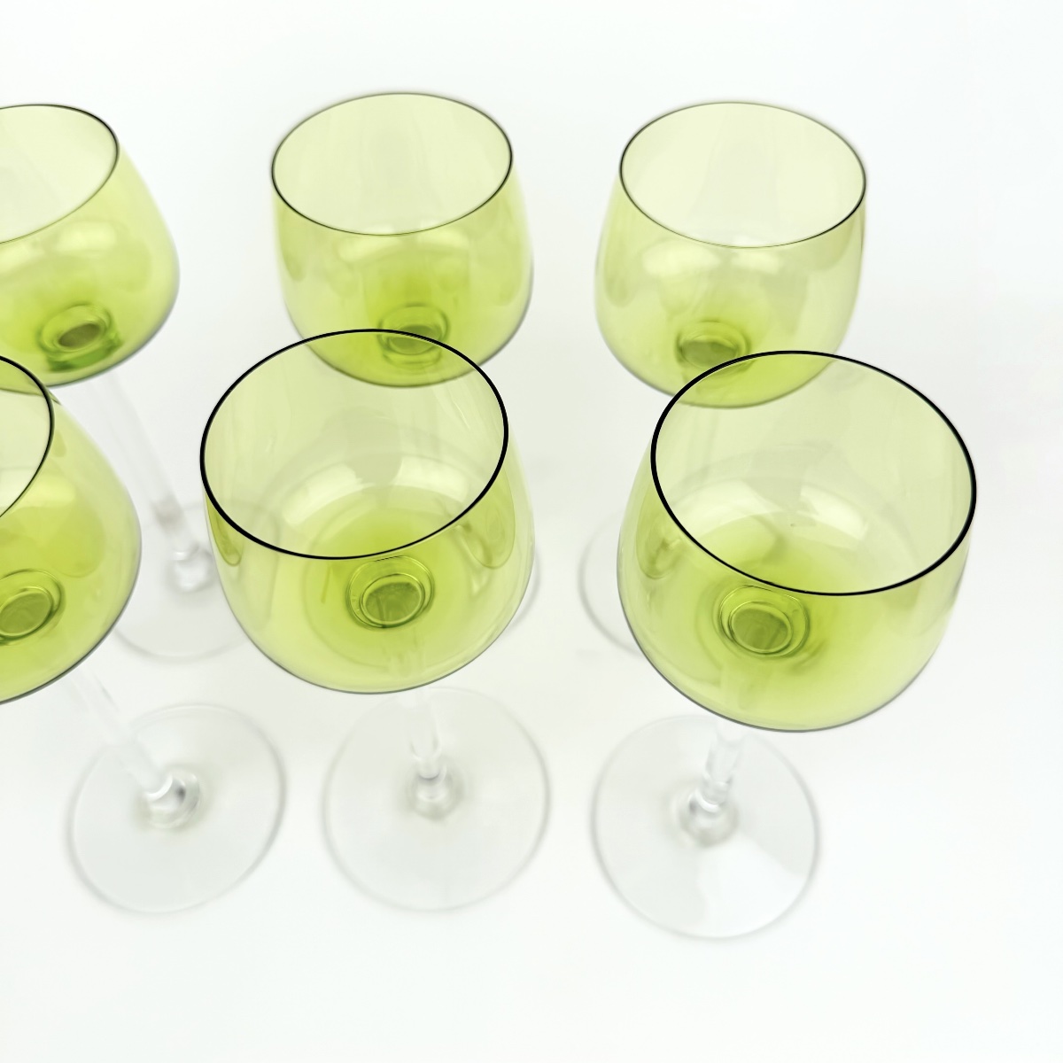 Baccarat – Suite de 6 verres à vin du Rhin (Roemer) en cristal vert olive – Signés-photo-2