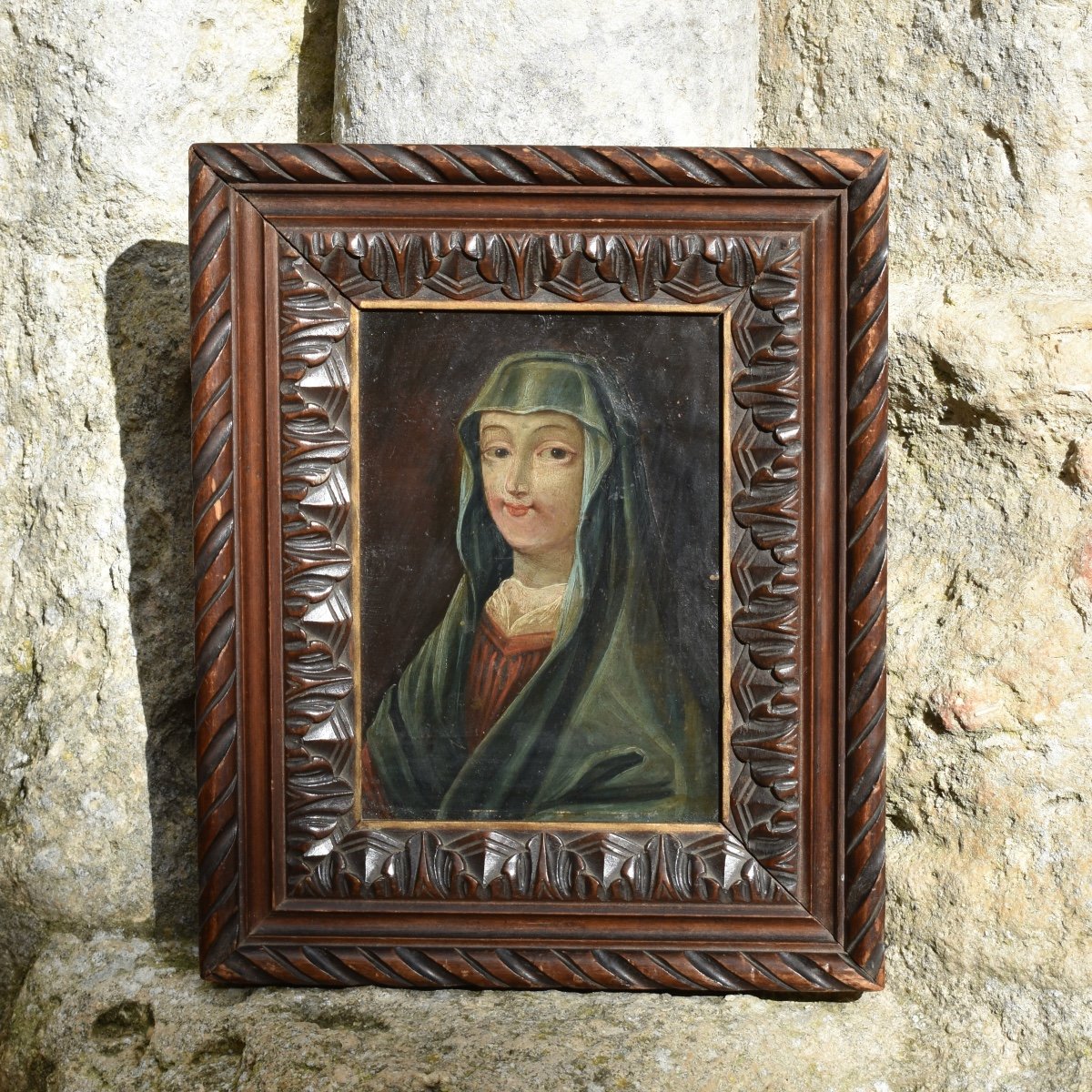 École française du XVIIe - Mater Amabilis - Portrait de la Vierge - Huile sur cuivre-photo-4