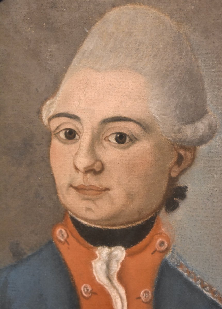 French School - Portrait Of An Officer - Pastel 18th Century --photo-4