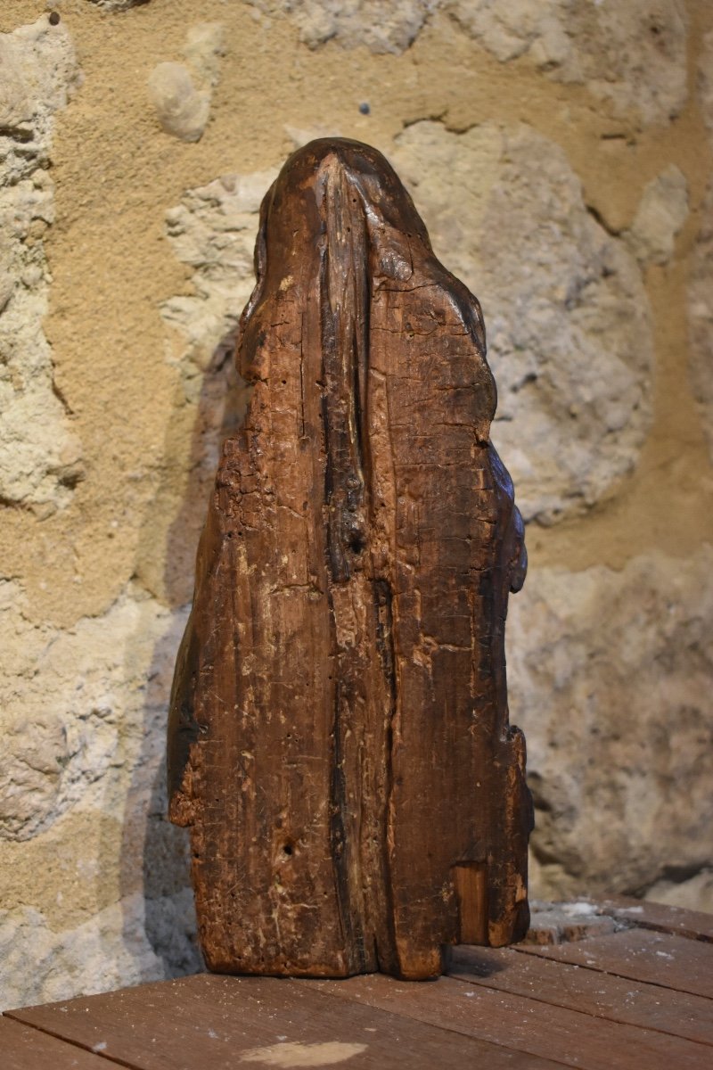 France XVIe (?) - Statuette Vierge ou sainte - Bois Sculpté-photo-3