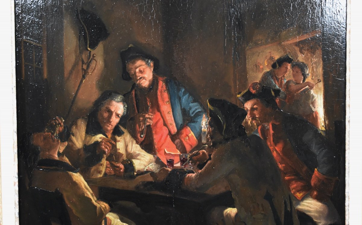 Georges Verdier (1845-1915) - Soldiers Playing Cards - Oil On Panel-photo-1