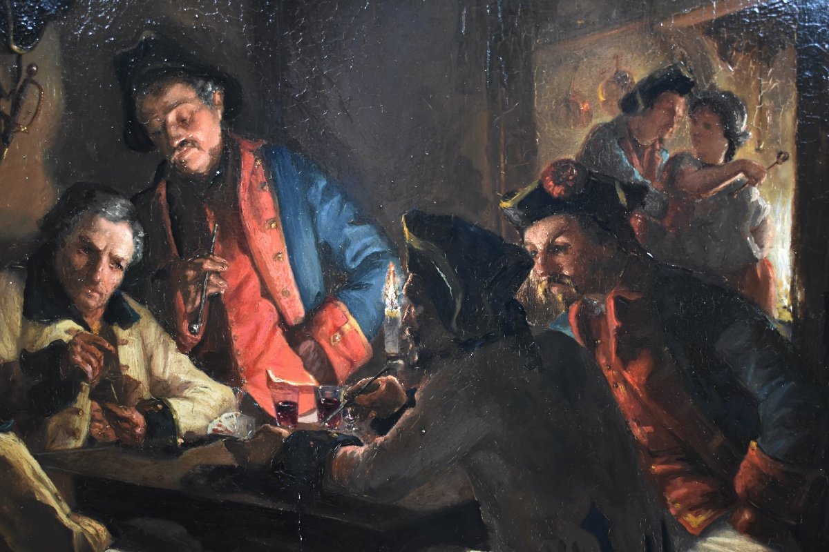 Georges Verdier (1845-1915) - Soldiers Playing Cards - Oil On Panel-photo-2