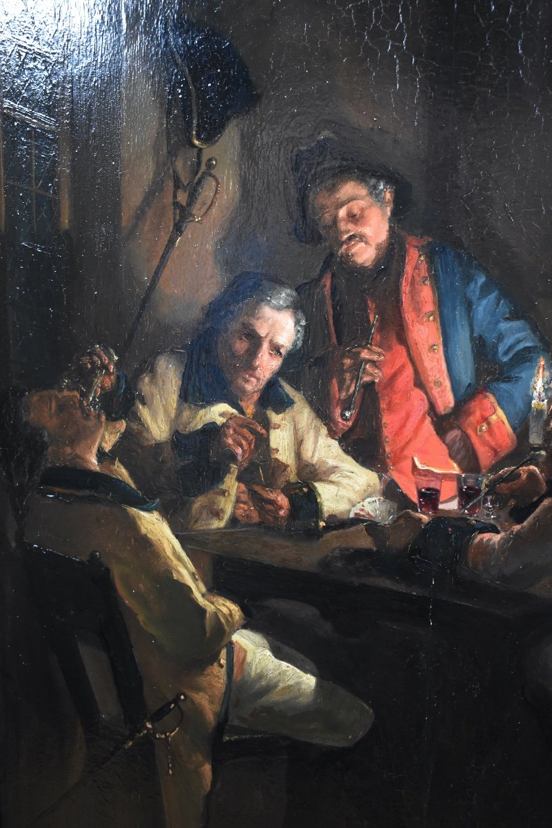 Georges Verdier (1845-1915) - Soldiers Playing Cards - Oil On Panel-photo-3