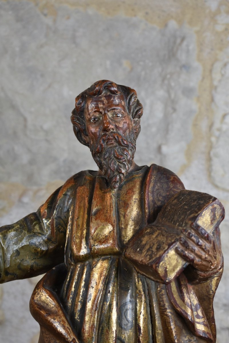 Saint Evangelist - Spain Late 17th Century - Carved Wooden Statuette-photo-2
