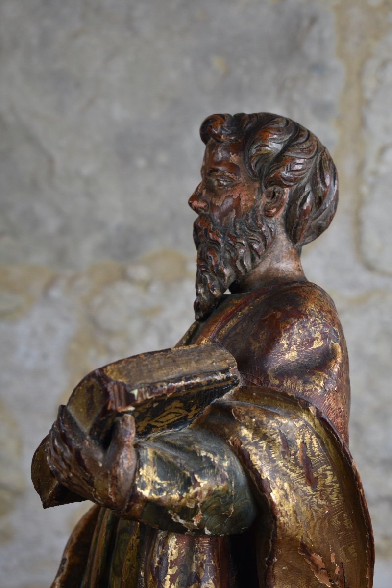 Saint Evangelist - Spain Late 17th Century - Carved Wooden Statuette-photo-4