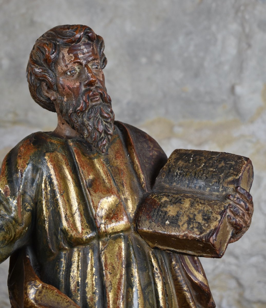 Saint Evangelist - Spain Late 17th Century - Carved Wooden Statuette