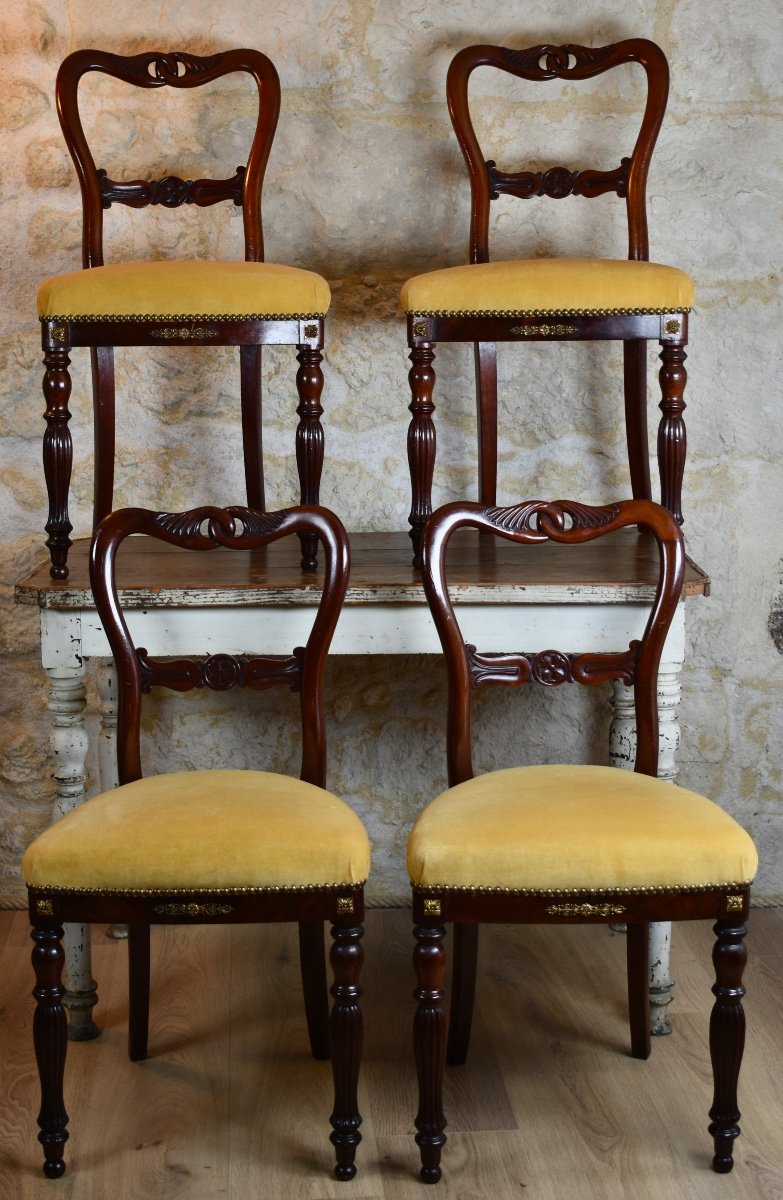 Four Mahogany Chairs From Restauration Period-photo-4