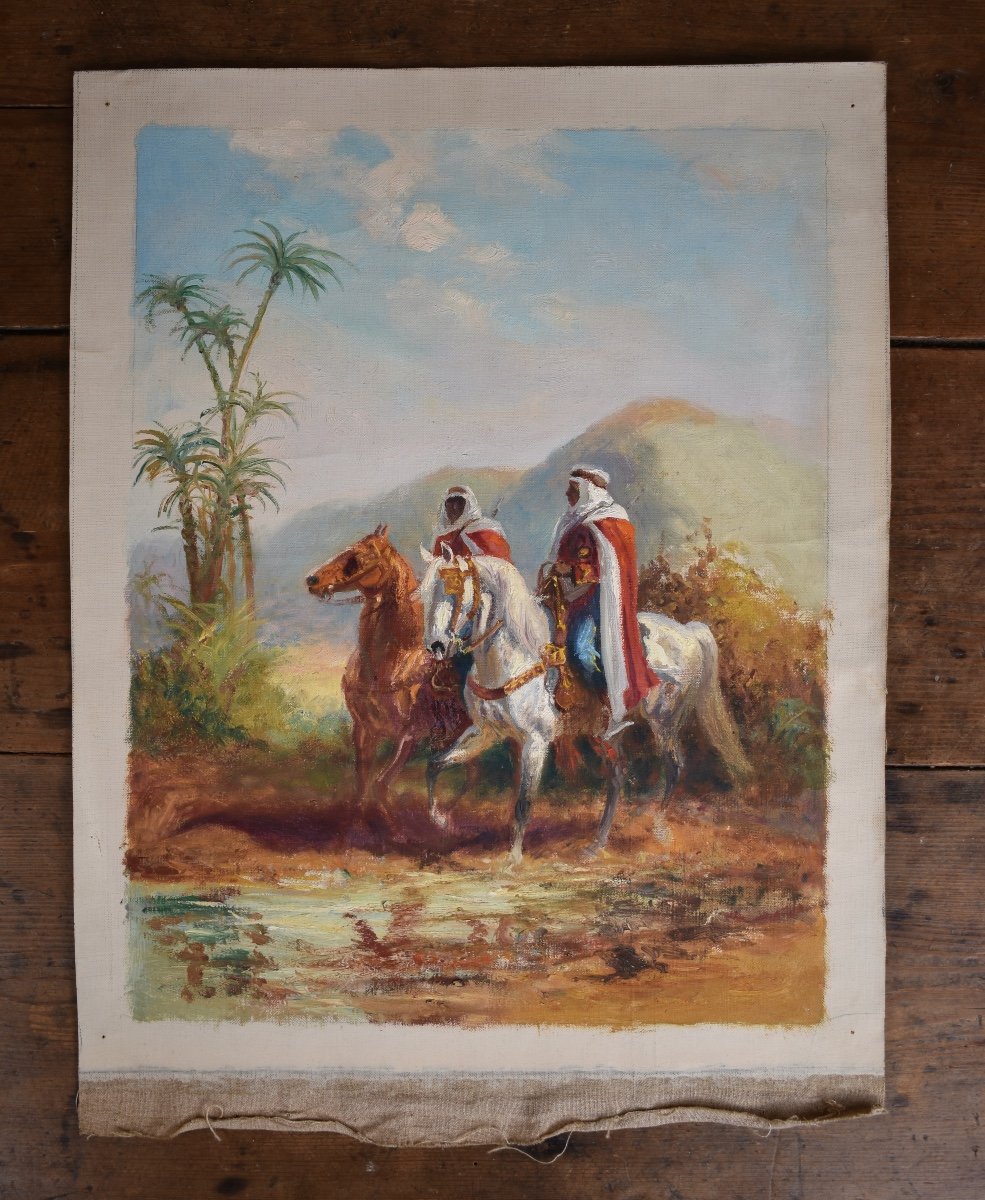 Eug&egrave;ne P&eacute;chaub&egrave;s (1890-1967) - cavaliers alg&eacute;riens - orientalisme - huile sur toile-photo-3