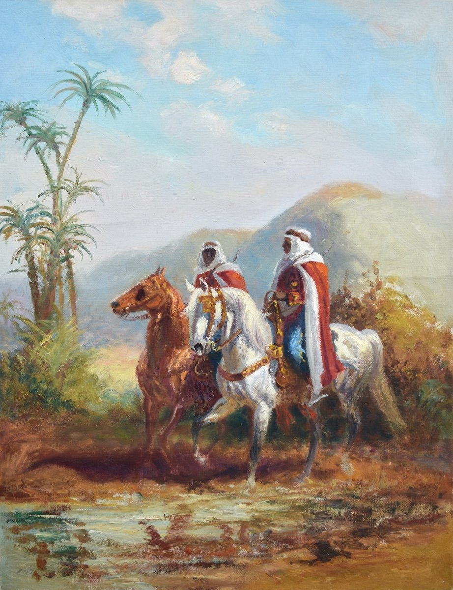 Eug&egrave;ne P&eacute;chaub&egrave;s (1890-1967) - cavaliers alg&eacute;riens - orientalisme - huile sur toile