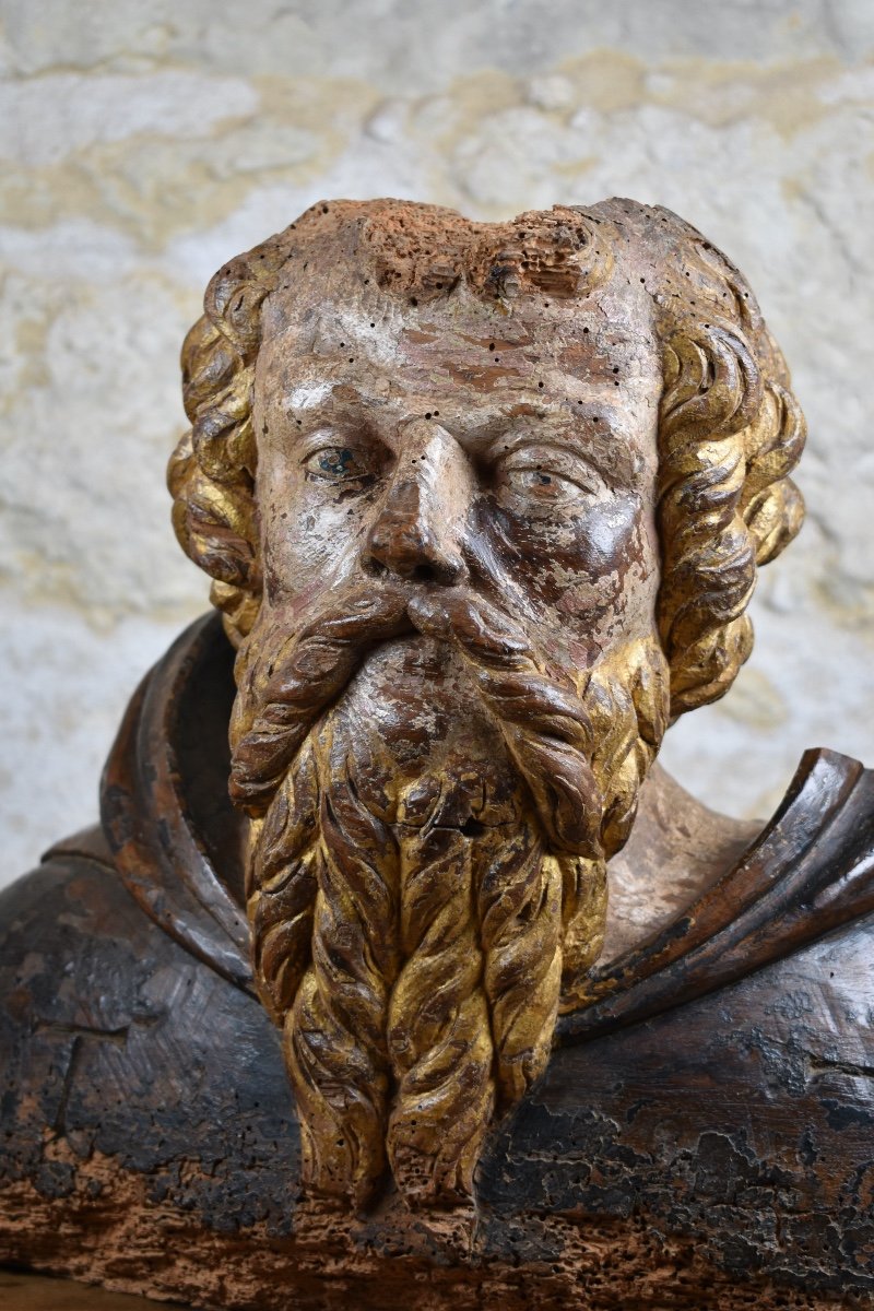 Buste de saint Antoine le Grand - bois sculpté - XVIIe -photo-2