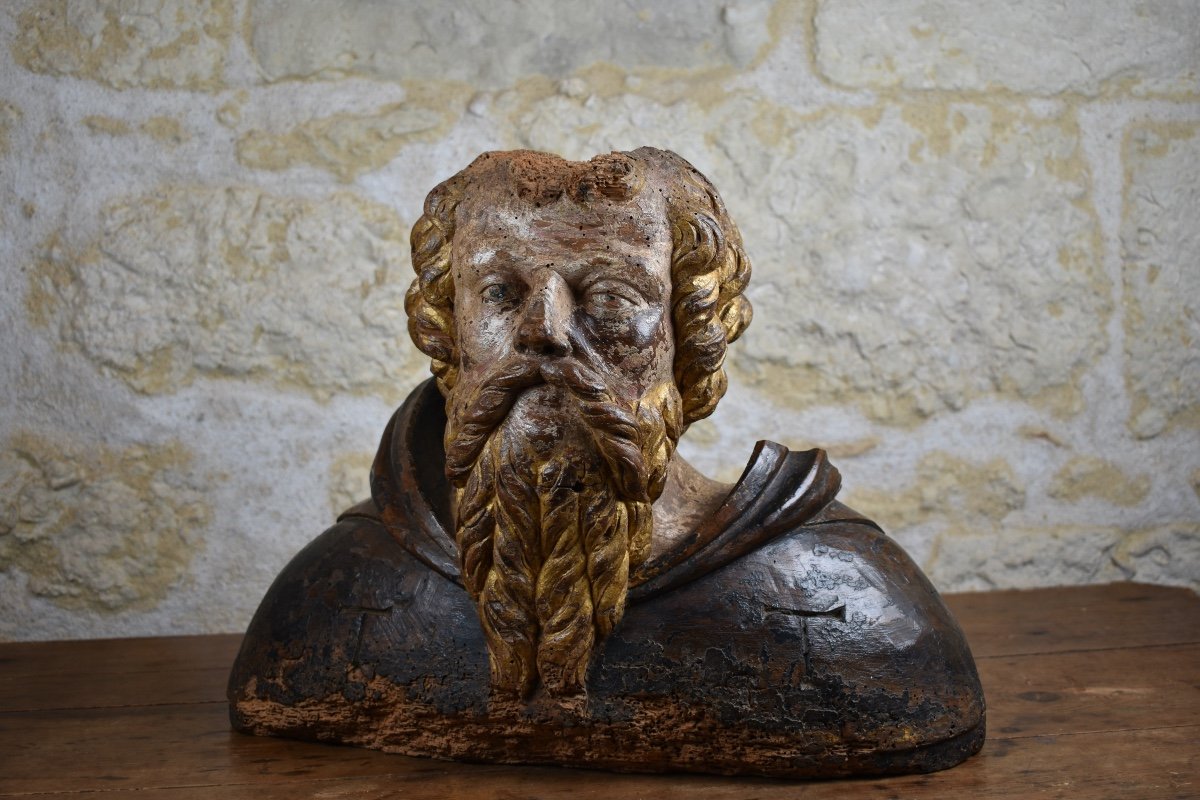 Buste de saint Antoine le Grand - bois sculpté - XVIIe -photo-3