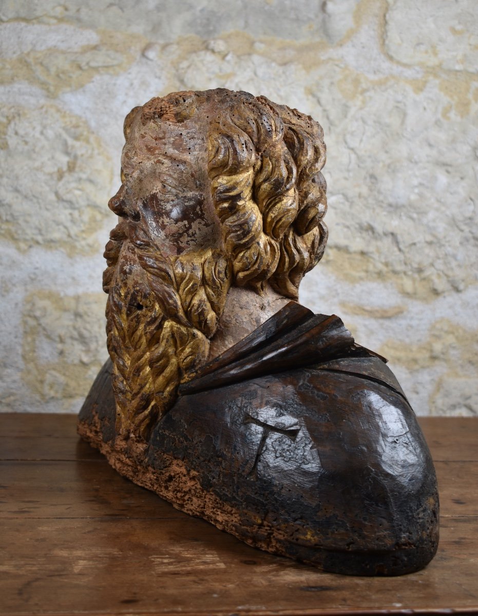 Buste de saint Antoine le Grand - bois sculpté - XVIIe -photo-1