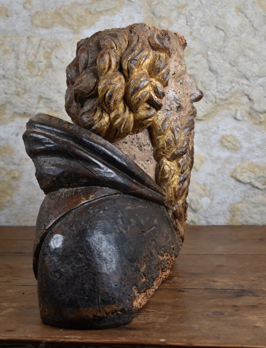 Buste de saint Antoine le Grand - bois sculpté - XVIIe -photo-3