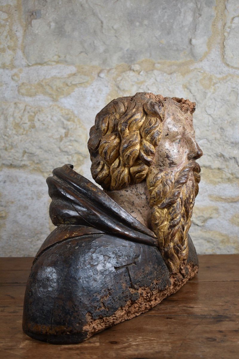 Buste de saint Antoine le Grand - bois sculpté - XVIIe -photo-4