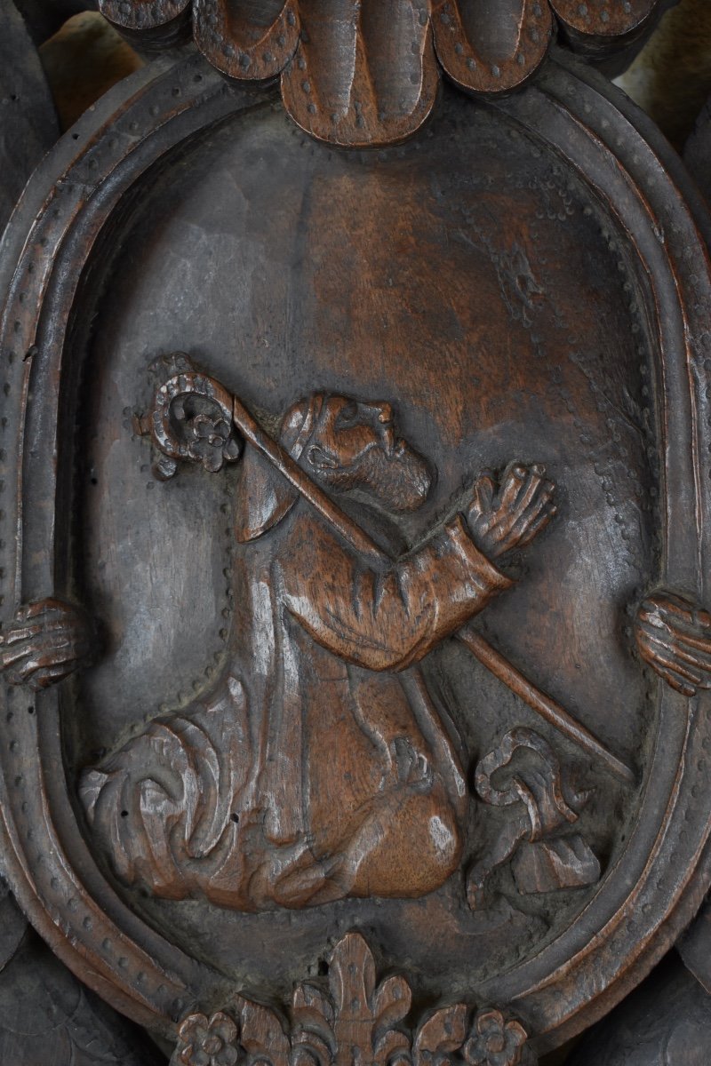 Carved Wooden Coat Of Arms - Bishop And Mermaids - Late 17th Century-photo-4