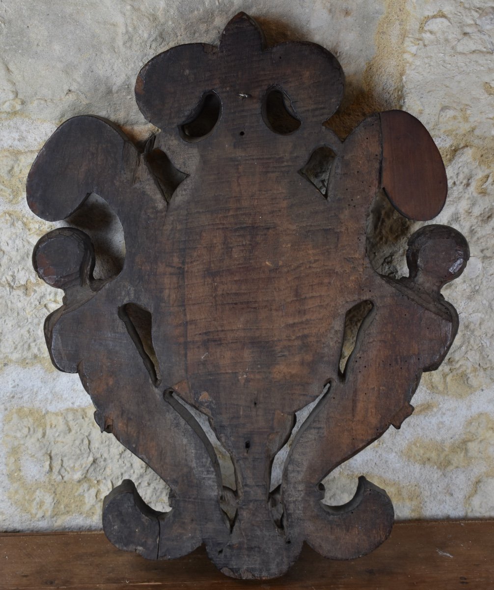 Carved Wooden Coat Of Arms - Bishop And Mermaids - Late 17th Century-photo-5