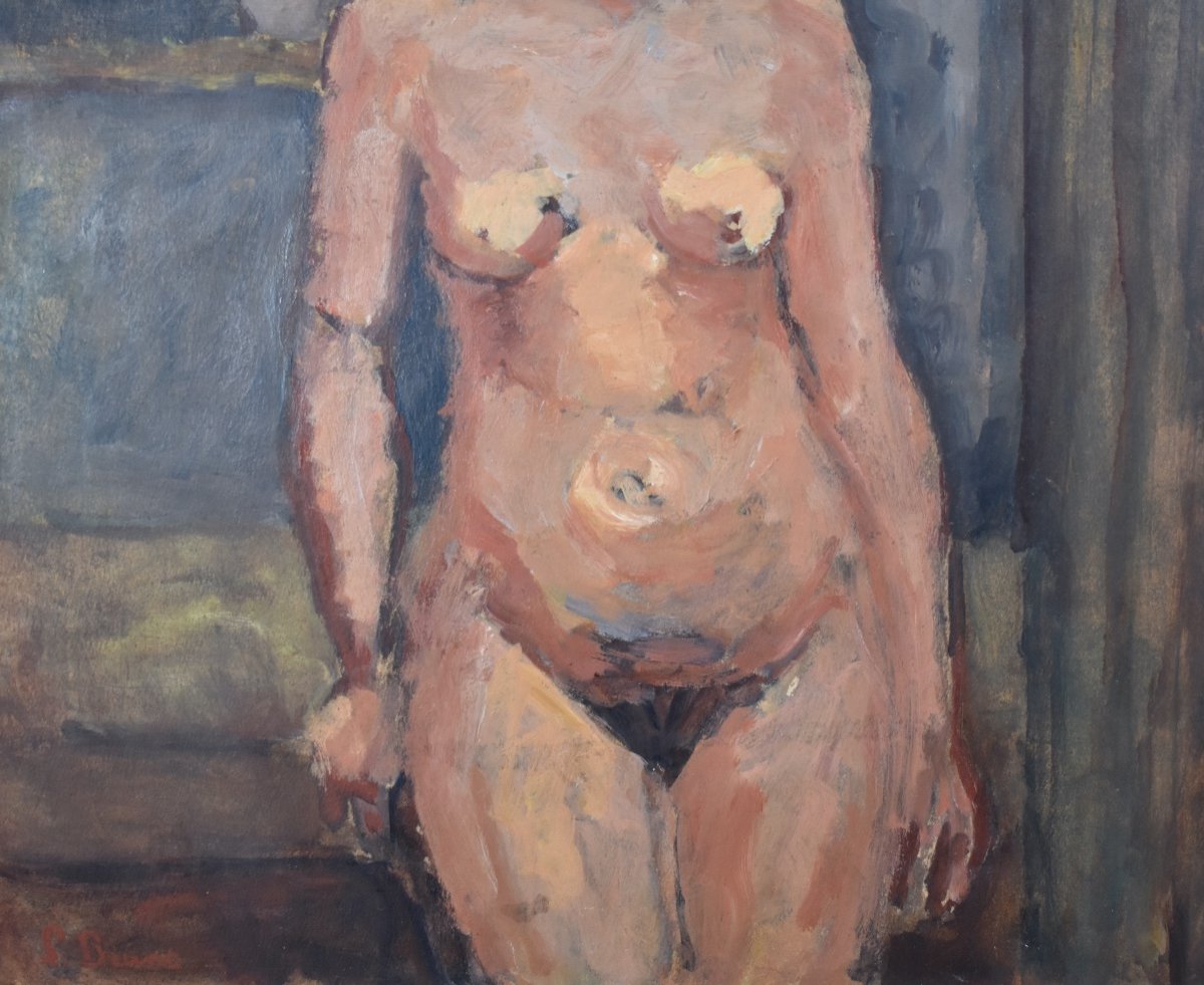 Pierre Brune (1887–1956 ) - nu féminin - huile sur carton-photo-2