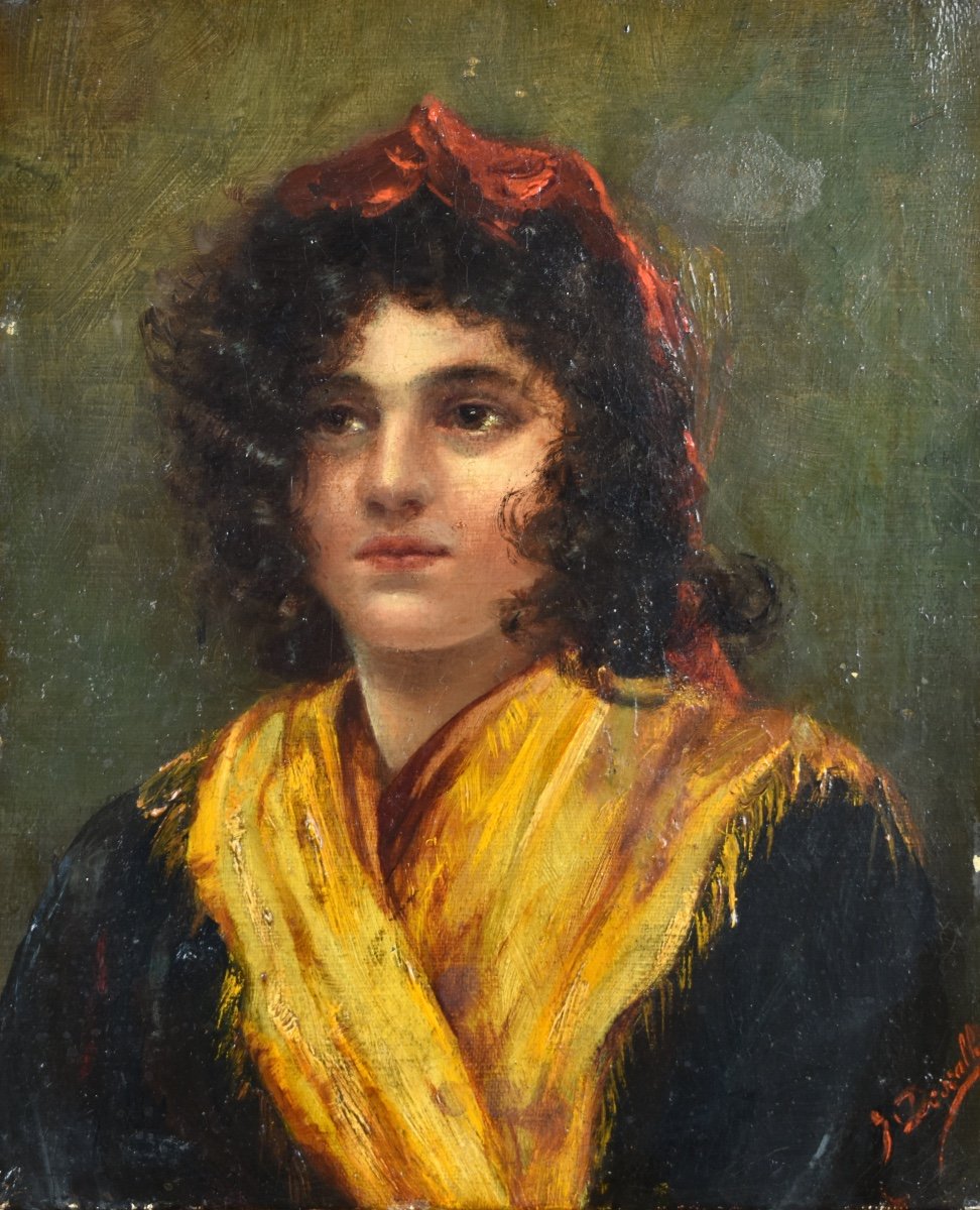 19th Century School - Portrait Of A Young Woman - Oil On Canvas