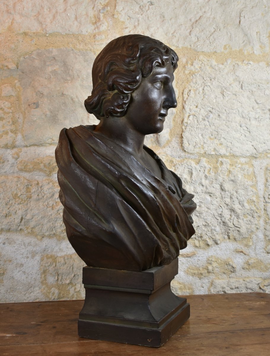Carved Wooden Bust Of A Young Man - 18th Century-photo-4