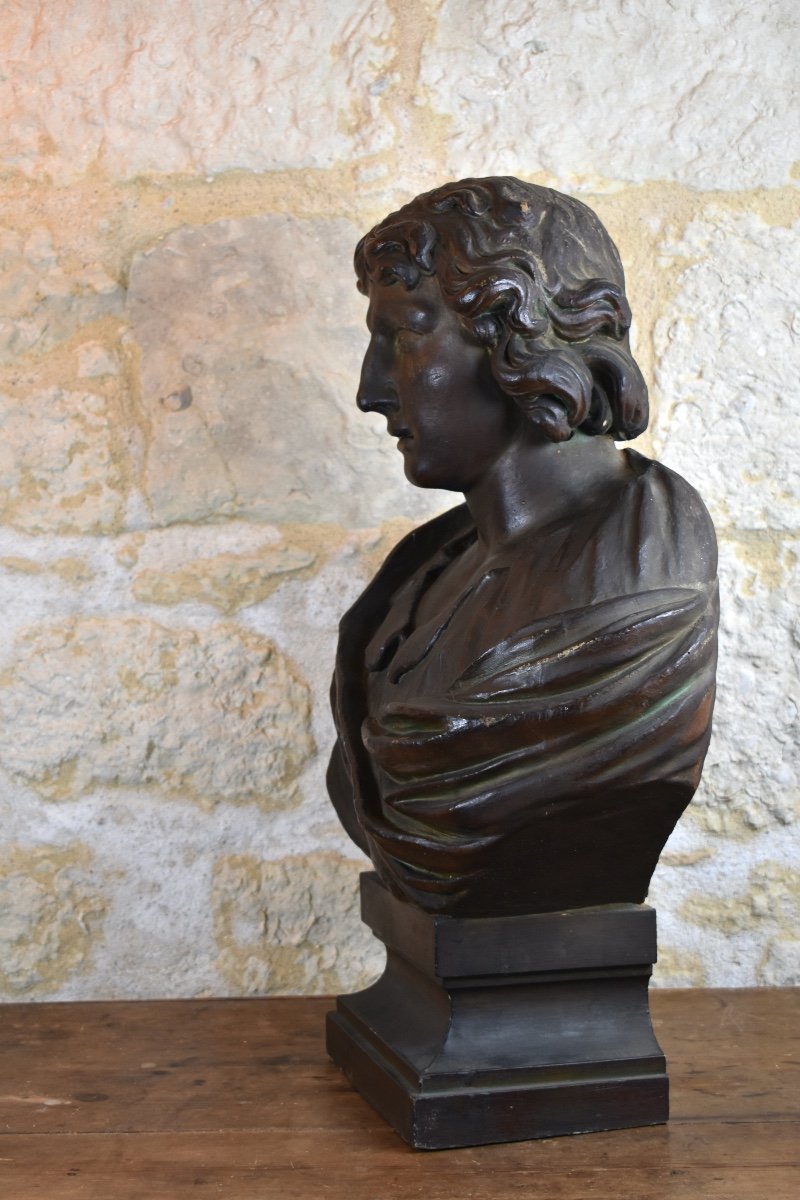 Carved Wooden Bust Of A Young Man - 18th Century-photo-1