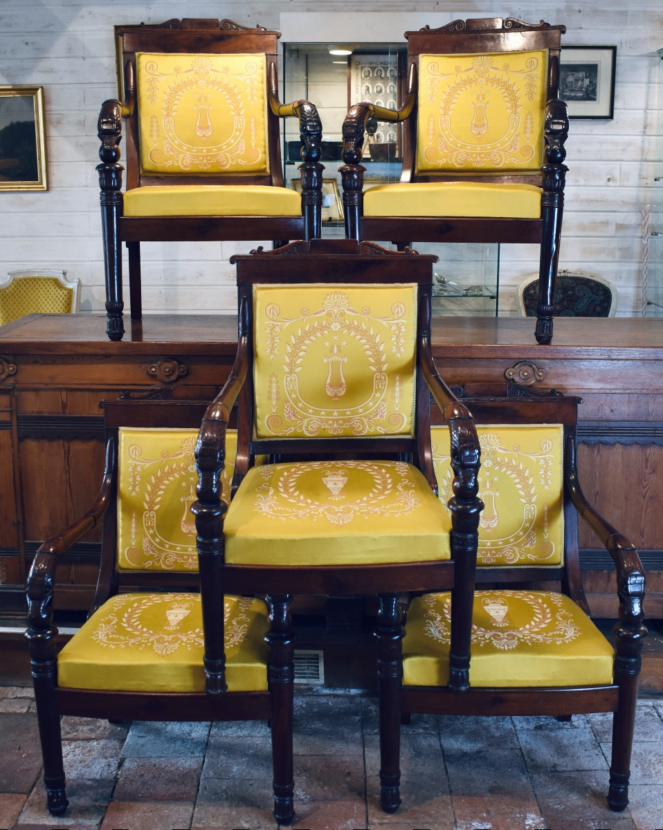 Five Empire Period Mahogany Armchairs-photo-8