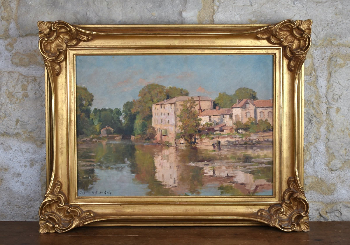Eudes de Retz (1856-1930) - Moulin sur la Charente à Cognac - 1915 - Huile sur toile-photo-2