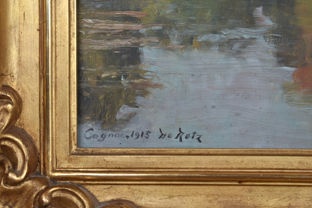 Eudes de Retz (1856-1930) - Moulin sur la Charente à Cognac - 1915 - Huile sur toile-photo-1