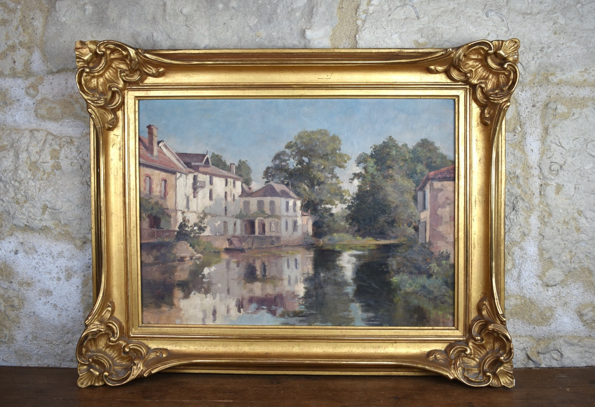 Eudes De Retz (1856-1930) - Village And River In Charente - Oil On Canvas-photo-2