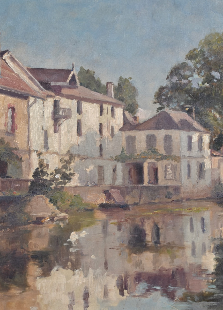 Eudes De Retz (1856-1930) - Village And River In Charente - Oil On Canvas-photo-4