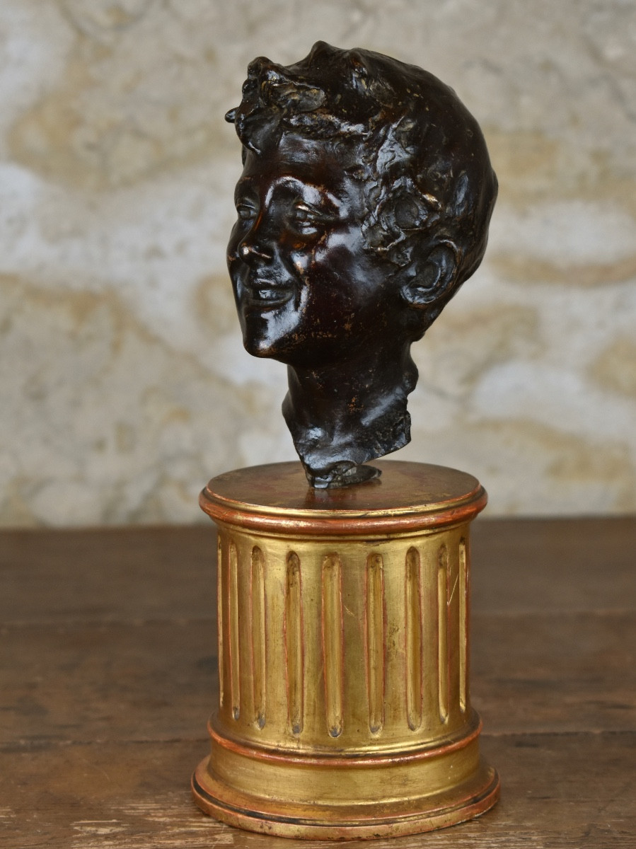 École du XIXe - Jeune garçon souriant - bronze-photo-4
