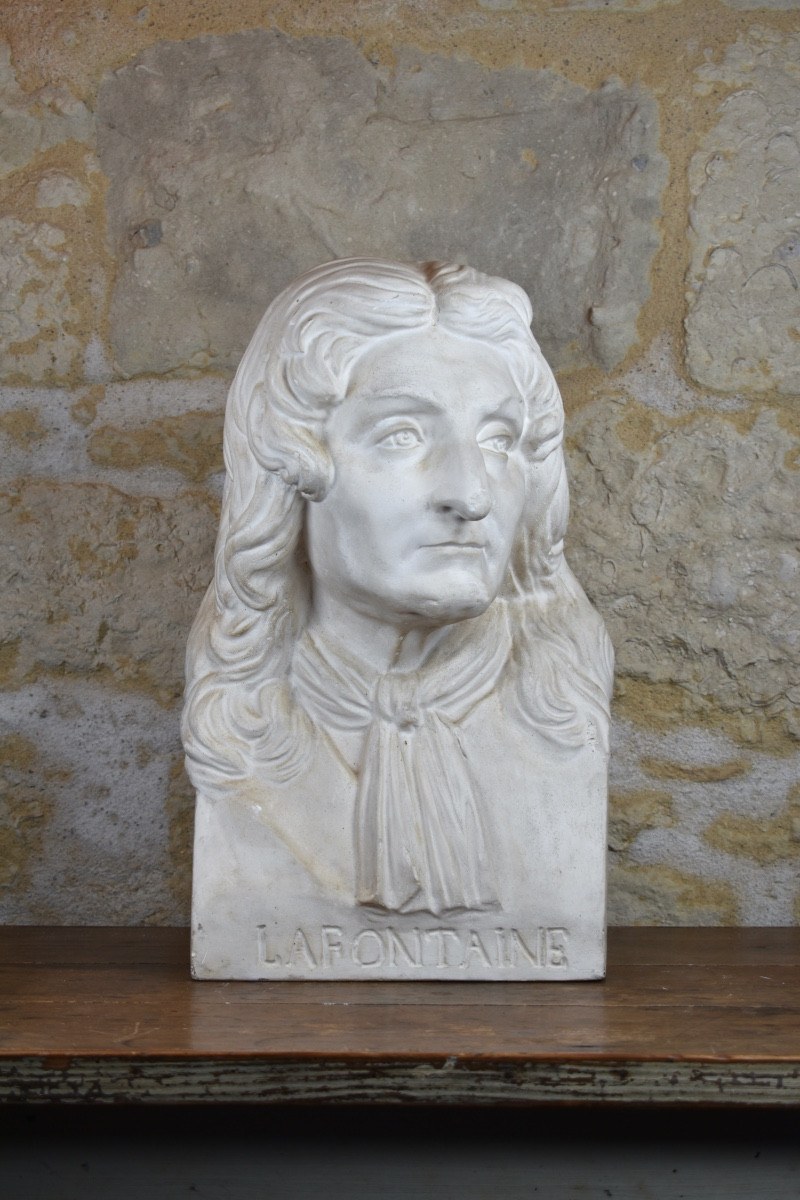 Buste en pl&acirc;tre de Jean de la Fontaine - XIXe si&egrave;cle-photo-2