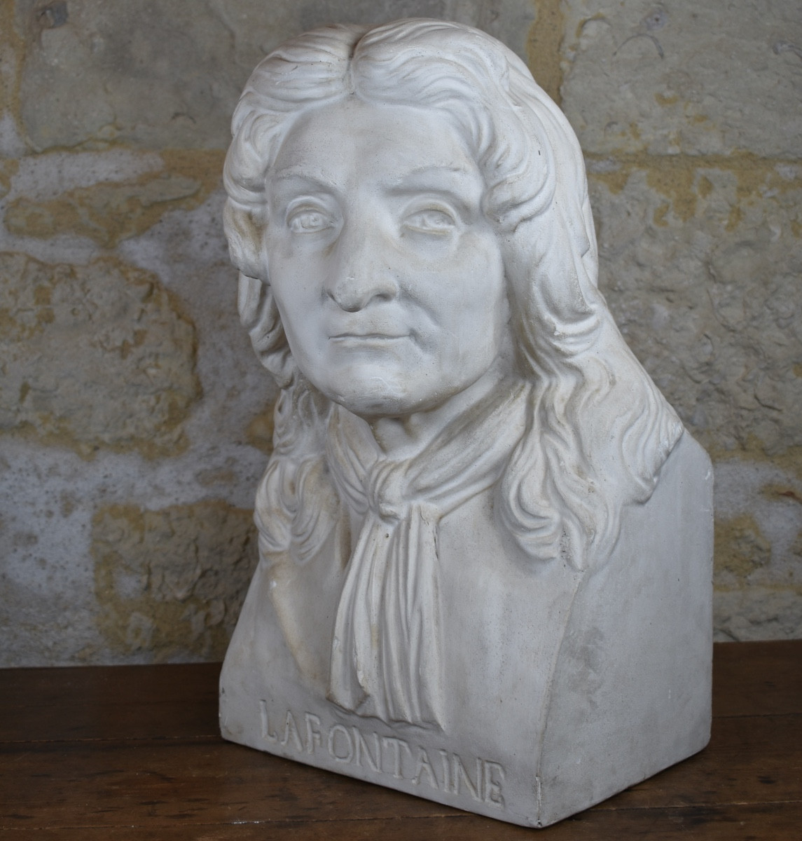 Buste en pl&acirc;tre de Jean de la Fontaine - XIXe si&egrave;cle-photo-3