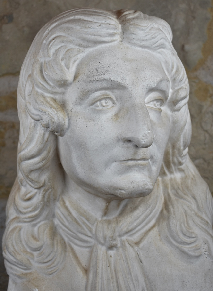 Buste en pl&acirc;tre de Jean de la Fontaine - XIXe si&egrave;cle-photo-4