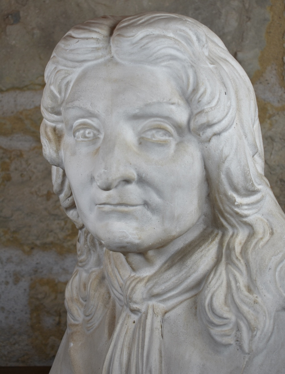 Buste en pl&acirc;tre de Jean de la Fontaine - XIXe si&egrave;cle-photo-1