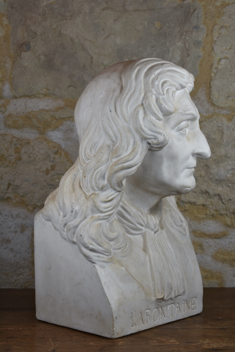 Buste en pl&acirc;tre de Jean de la Fontaine - XIXe si&egrave;cle-photo-2
