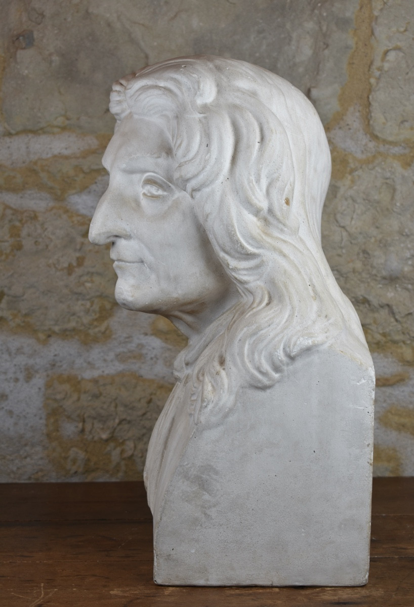 Buste en pl&acirc;tre de Jean de la Fontaine - XIXe si&egrave;cle-photo-3