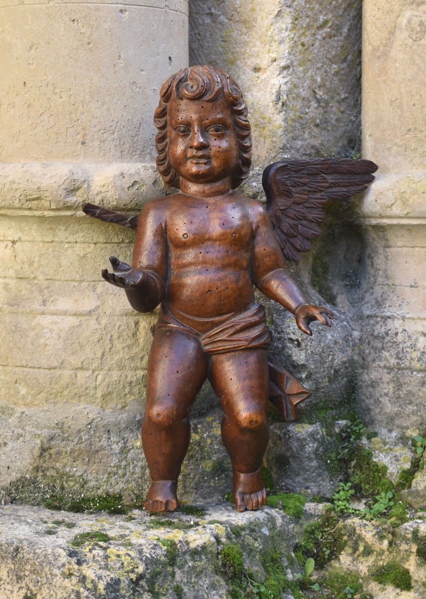 Putto / Ange en bois sculpté - Italie fin XVIIe 